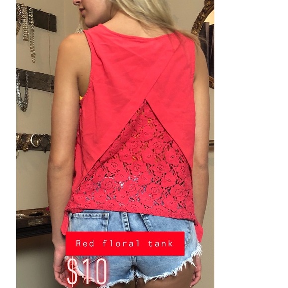 Tops - Red floral lace back shirt